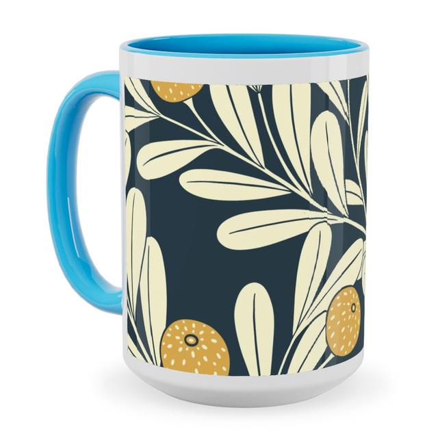 Light Blue Photo Mugs: Waved Vines and Fruit - Dark Ceramic, 15oz