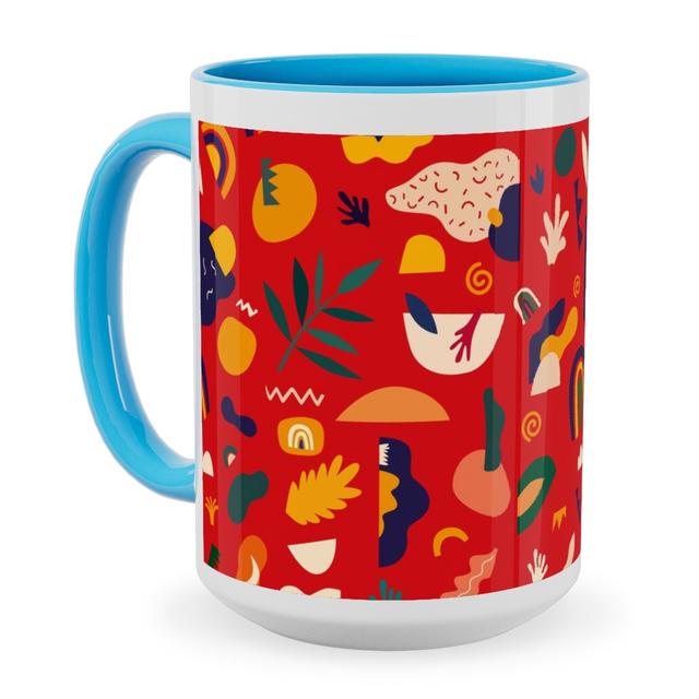 Light Blue Photo Mugs: Seamless Pattern - Red Ceramic Mug