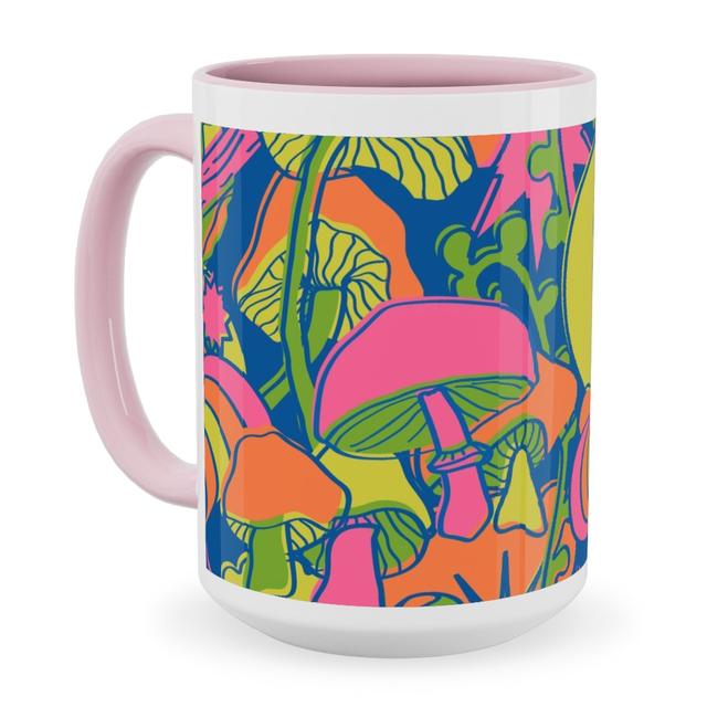 Pink Ceramic Mugs: Psychedelic Daydream - Blue and Neon Ceramic, 15oz