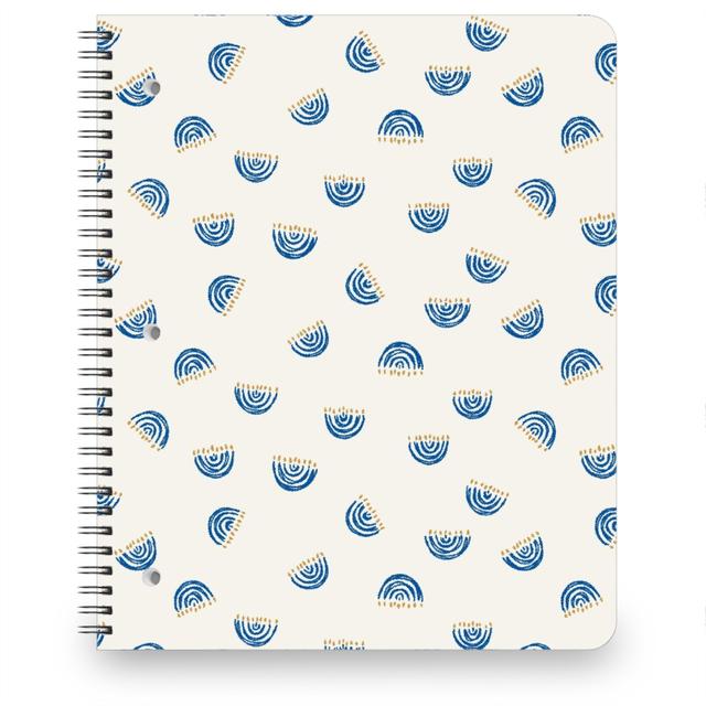 Personalized Notebooks: Nine Branch Menorah Tossed in Bright Blue, 8.5x11, Beige, Pearl