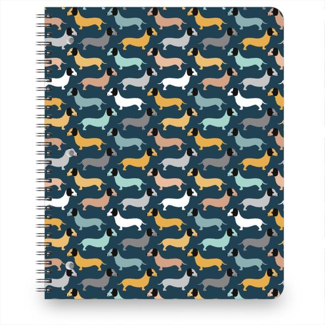 Personalized Notebooks: Retro Dachshund Dogs, 8.5x11, Green, Blue Slate