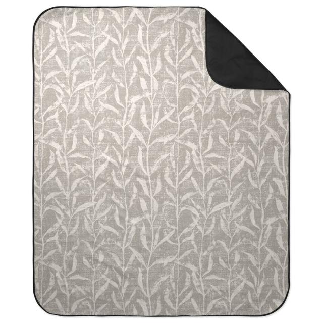 Picnic Blankets: Grass Cloth With Leaves - Gray and Cream Picnic Blanket, Beige, Pearl