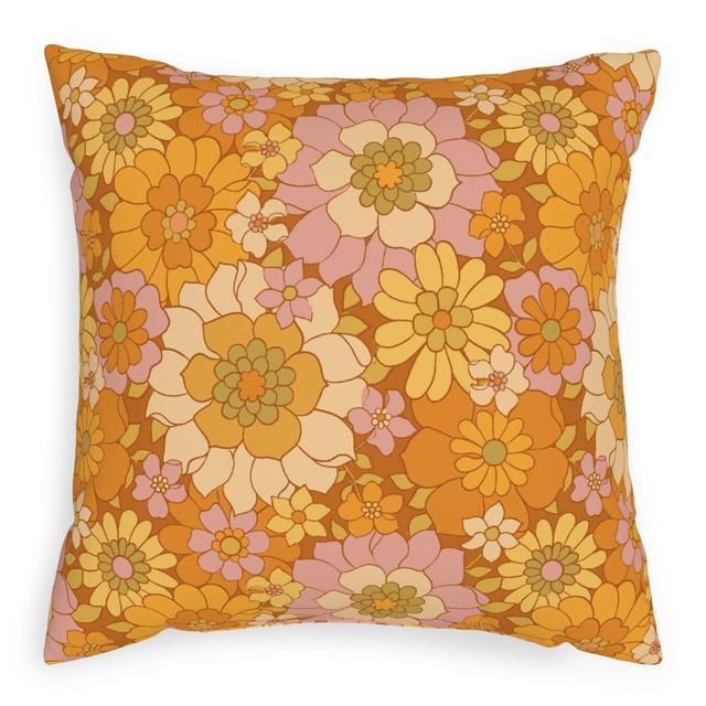 Woven Pillows: Avery Retro Floral, Beige, 20x20, Single Sided, Orange, Tawny