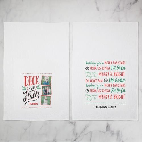 Tea Towels: Deck the Halls, Set of 2, Red, bright coral