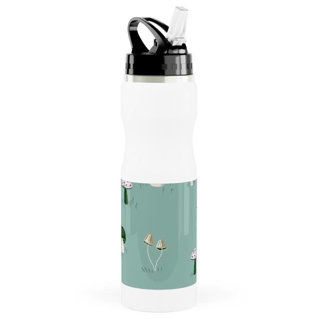 Photo Water Bottle with Straw: Mushroom Field - Green, Stainless Steel, 25oz, Green, Classic Green