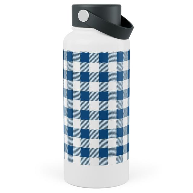 Wide Mouth Photo Water Bottles: Classic Gingham - Blue, Stainless Steel, 30oz, Blue, True Blue