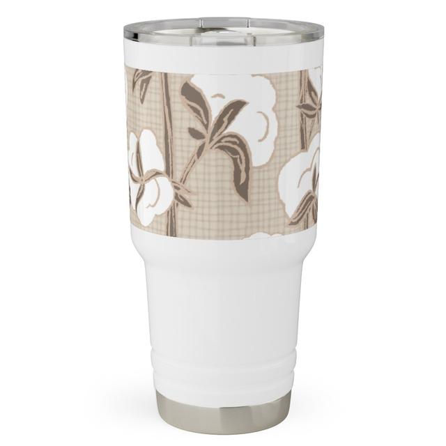 Travel Tumblers: Cotton Stalk Stripe - Brown, 30oz, Beige, Pearl