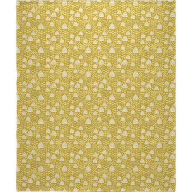 Fleece Photo Blankets: Bee Hives, Spring Florals Linocut Block Printed - Golden Yellow Blanket, Fleece, 50x60, Yellow, Classic Yellow