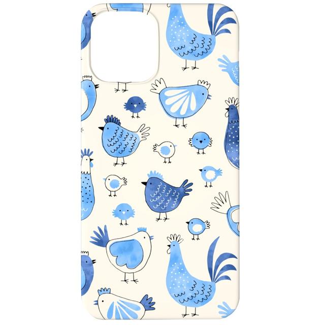 Custom iPhone 11 Cases: Chicken and Rooster - Watercolor - Blue on Creme, Slim Case, Matte Finish, Blue, True Blue