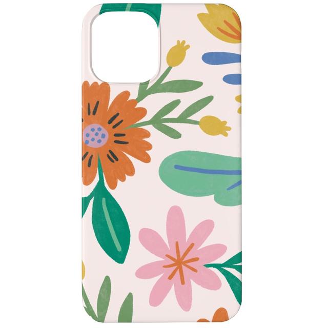 Custom iPhone 12 Cases: Happy Flowers - Multi on Pink, Slim Case, Matte Finish
