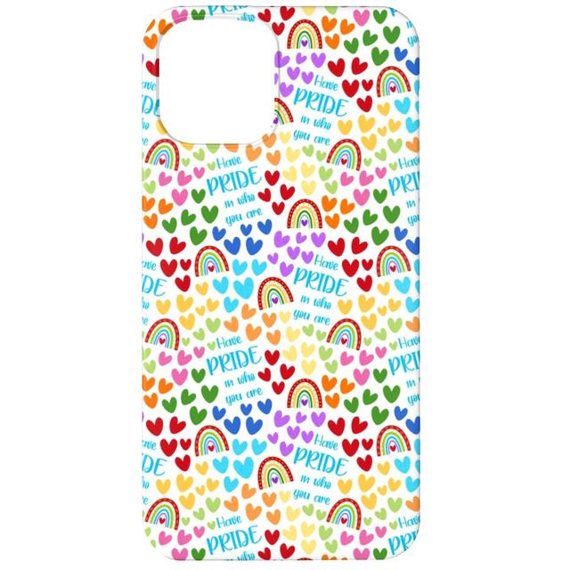 Custom iPhone 12 Cases: Have Pride in Who You Are Rainbows and Hearts, Slim Case, Matte Finish, Multicolor, White