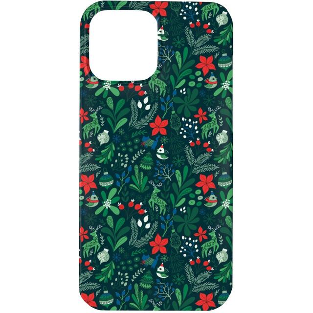 Custom iPhone 13 Pro Cases: Merry Christmas Floral - Dark, Silicone Liner Case, Matte Finish, Green, Classic Green