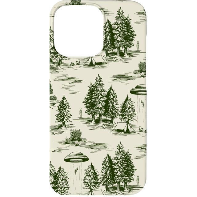 Custom iPhone 13 Cases: Alien Abduction Toile De Jouy - Forest Green & Cream, Slim Case, Matte Finish, Green, Classic Green
