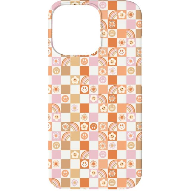 Custom iPhone 13 Cases: Retro Checkerboard - Daisy, Smile, Happy - Pink Orange, Slim Case, Matte Finish, Orange
