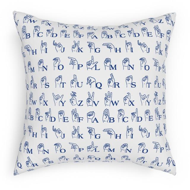 Woven Pillows: Sign Language Alphabet, White, 18x18, Double Sided, Blue, Gibraltar