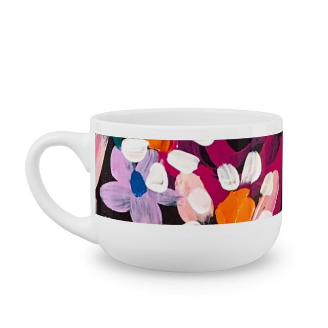White Latte Mugs: Summer Soiree Floral - Black Latte Mug, White, 25oz, Multicolor