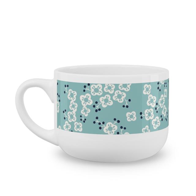 White Latte Mugs: Japanese Blossom - Blue, 25oz, True Blue