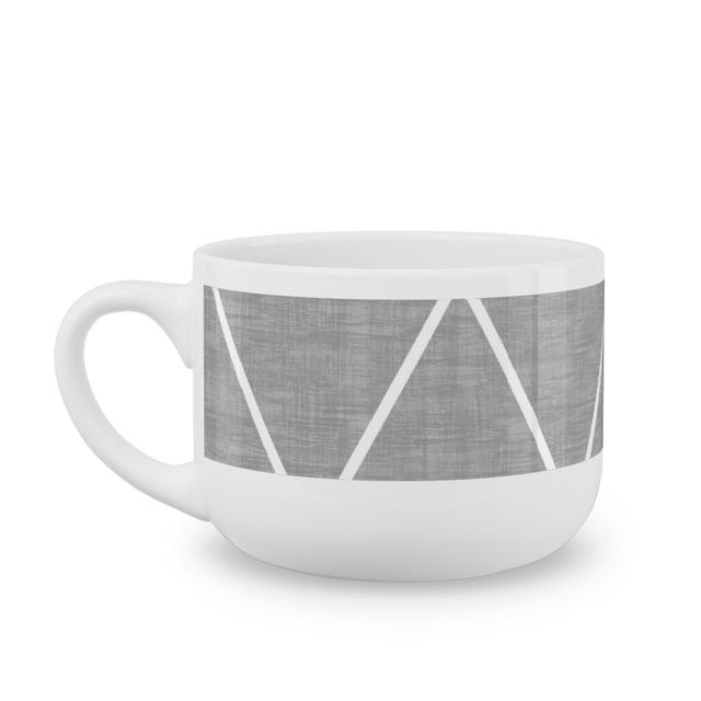 White Latte Mugs: Geometric Grid - Gray Latte Mug, White, 25oz, Gray