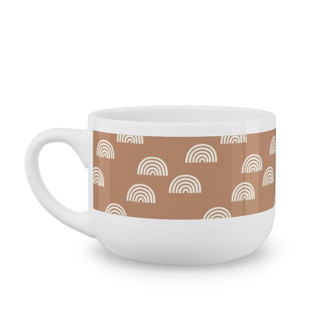 White Latte Mugs: Scattered Rainbows Latte Mug, White, 25oz, Orange, Tan