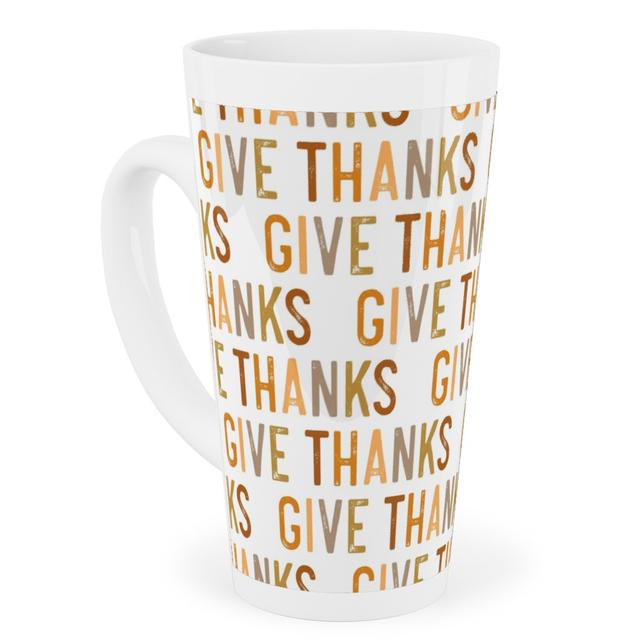 Mugs: Give Thanks Tall Latte Mug, 17oz, Beige, Antique White
