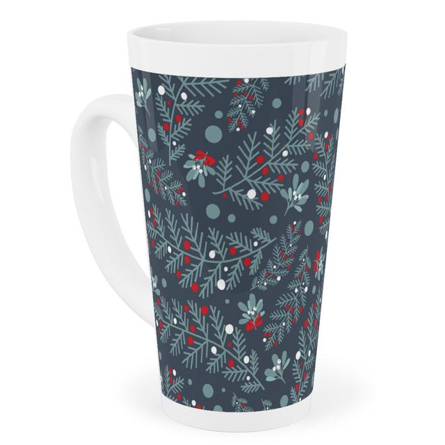 Mugs: Nutcracker Pines on Blue Tall Latte Mug, 17oz, Blue, True Blue