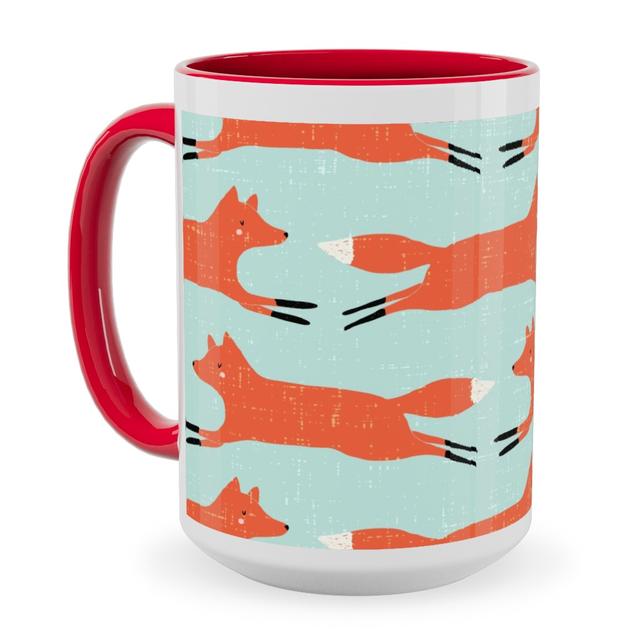 Red Photo Mugs: Little Orange Fox - Orange and Green Ceramic Mug