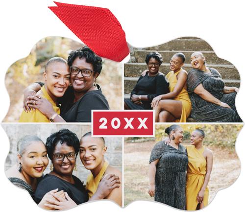 Metal Christmas Ornaments: A Wonderful Year, Rectangle Bracket, Red, bright red