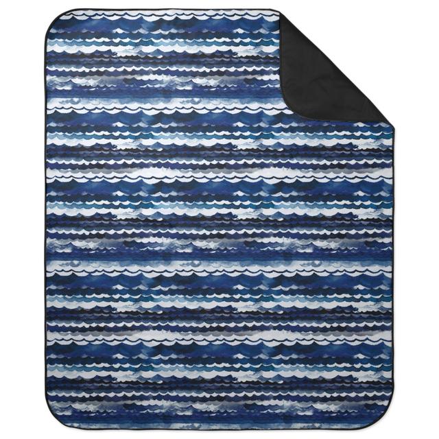 Picnic Blankets: Sea Waves - Indigo Picnic Blanket, Blue, True Blue