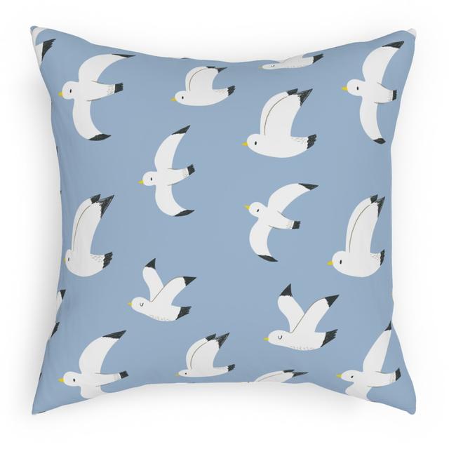 Woven Pillows: Seagulls in Flight - White on Blue, Black, 18x18, Single Sided, Blue, True Blue
