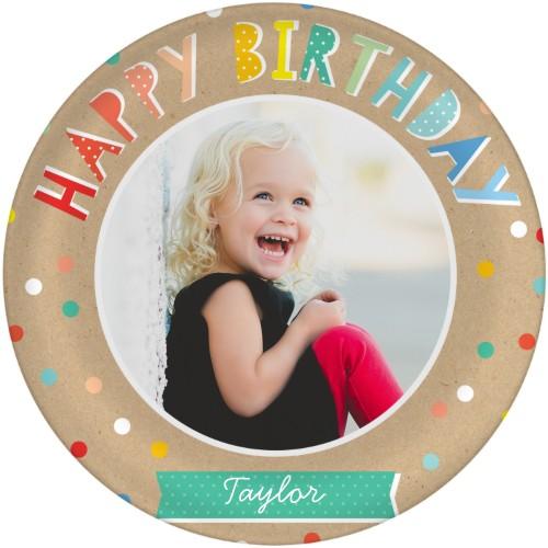 Plates: Happy Birthday, 10x10, Beige, wheat