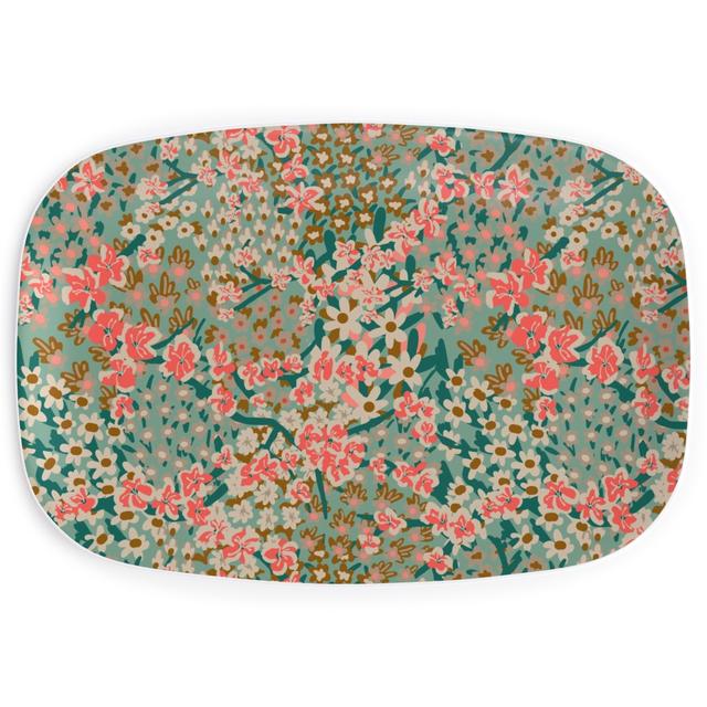 Serving Platters: Bengal Kuma Floral - Multi, Green, Classic Green