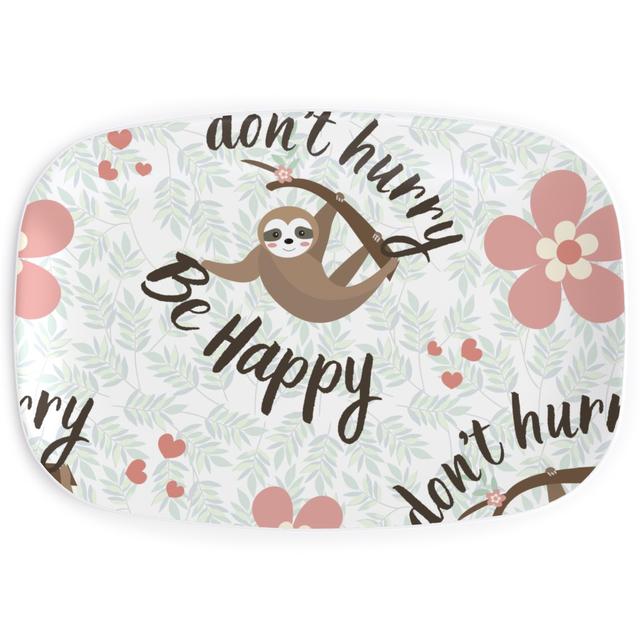 Serving Platters: Don't Hurry Be Happy - Beige & Brown, Beige, Pearl