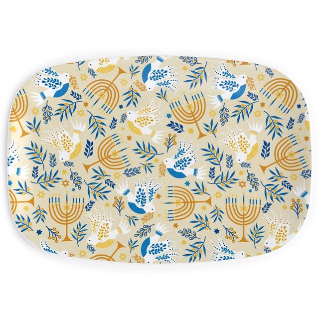 Serving Platters: Hanukkah Birds Menorahs - Yellow, Classic Yellow
