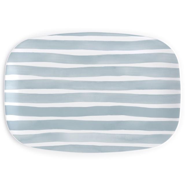 Serving Platters: Imperfect Watercolor Stripes, Blue, Smoke
