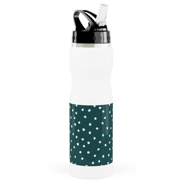 Photo Water Bottle with Straw: Dots - White on Emerald, Stainless Steel, 25oz, Green, Classic Green