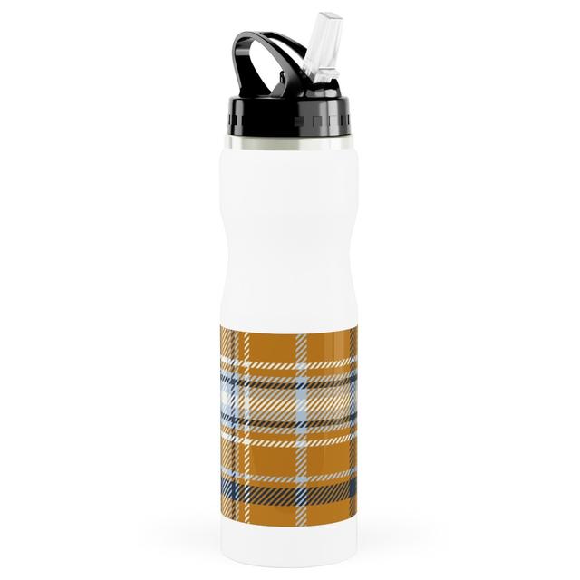 Photo Water Bottle with Straw: Desert Sun Plaid - Orange, Stainless Steel, 25oz, Orange