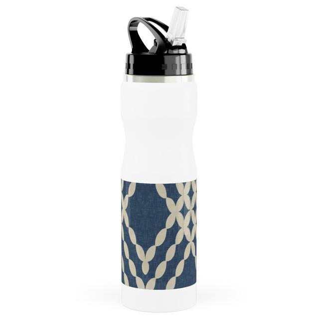 Photo Water Bottle with Straw: Kensington Lattice - Indigo, Stainless Steel, 25oz, Blue, True Blue