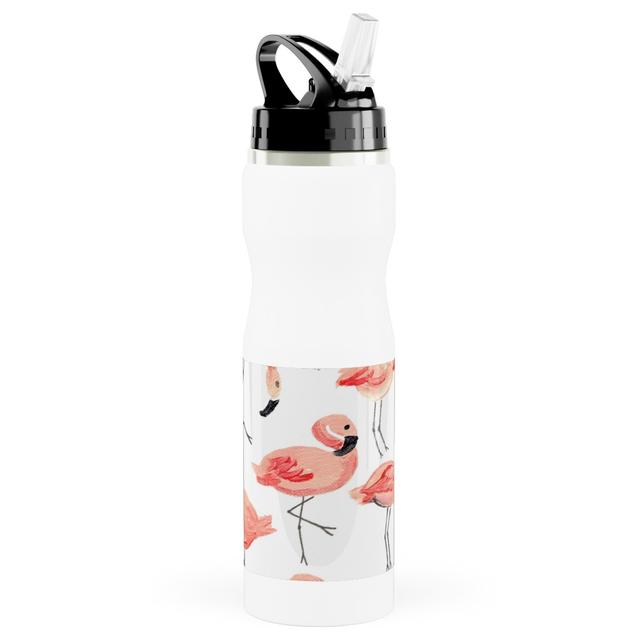 Photo Water Bottle with Straw: Flamingo Party - Pink, Stainless Steel, 25oz, Pink, Bright Pink