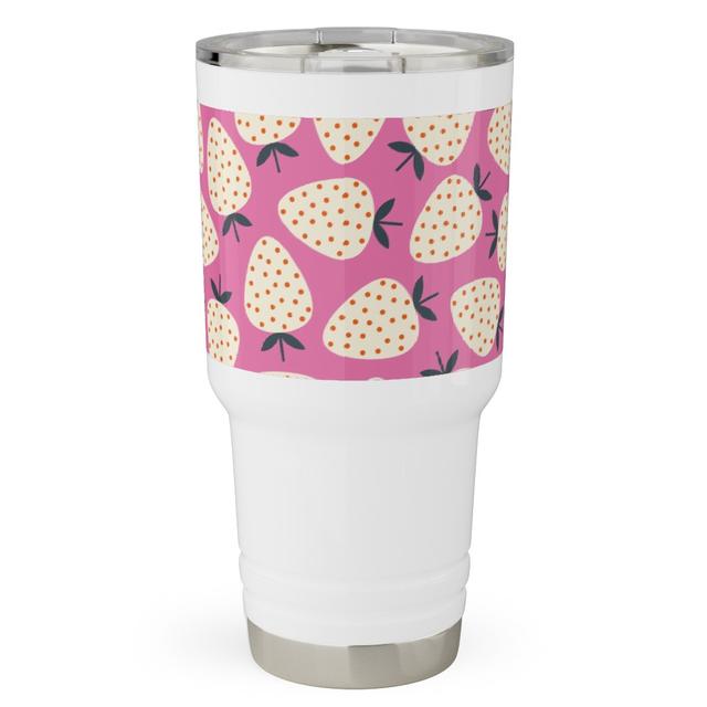 Travel Tumblers: Strawberries - Cream on Pink, 30oz, Pink, Bright Pink