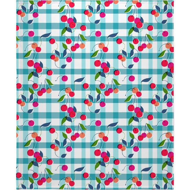 Gingham Cherry Fleece Photo Blanket 50x60 Blue Pattern