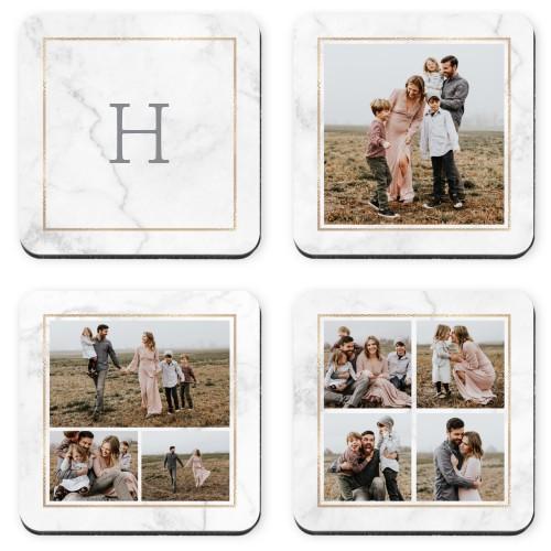 Coasters: Classic Marble Frame, Set of 4, Gray
