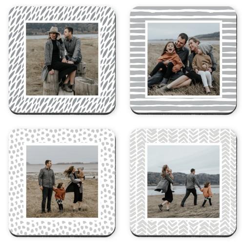 Coasters: Brushed Pattern Frame, Set of 4, Gray, smoke