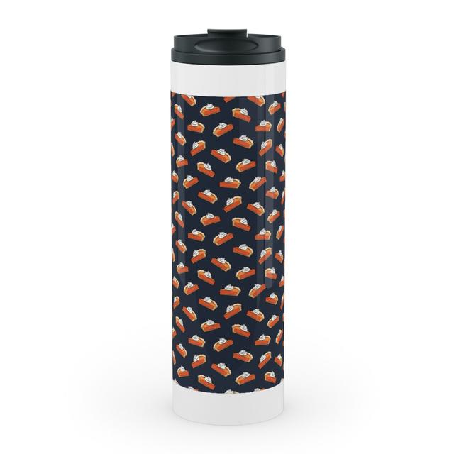 Travel Mugs: Just One Slice - Pumpkin Pie on Blue Stainless Mug, White, 20oz, Blue, Tru