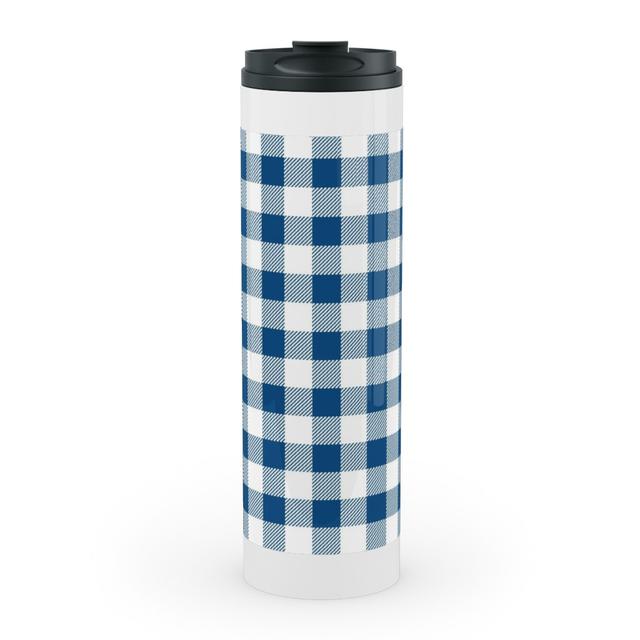 Travel Mugs: Classic Gingham - Blue Stainless Mug, White, 20oz, Blue, Tru