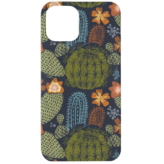 Custom iPhone 11 Cases: Cactus Garden - Block Print Style - Dark, Slim Case, Matte Finish, Green, Classic Green