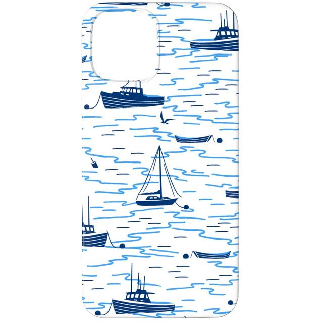 Custom iPhone 12 Pro Cases: Harbor Boats - Blue on White, Slim Case, Matte Finish, Blue, True Blue