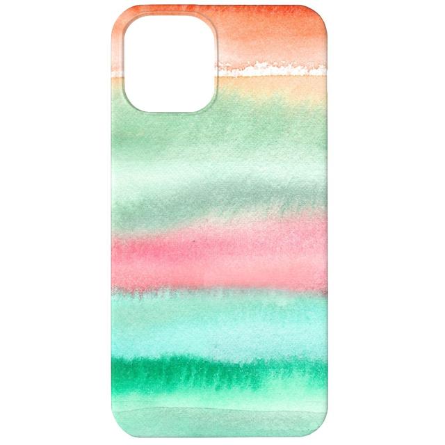 Custom iPhone 12 Cases: Ombre Watercolor Sunset - Green & Pink, Silicone Liner Case, Matte Finish, Multicolor