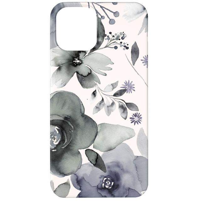 Custom iPhone 12 Cases: Wintery Watercolor Flower Bouquets - Navy, Slim Case, Matte Finish, Blue, True Blue
