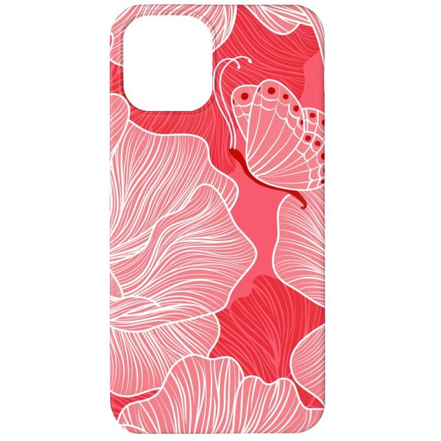 Custom iPhone 12 Cases: Floral & Butterflies on Scarlet, Slim Case, Matte Finish, Pink, Bright Pink