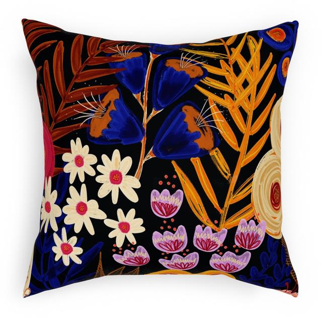 Woven Pillows: Wildflowers - Multi on Black, White, 18x18, Double Sided